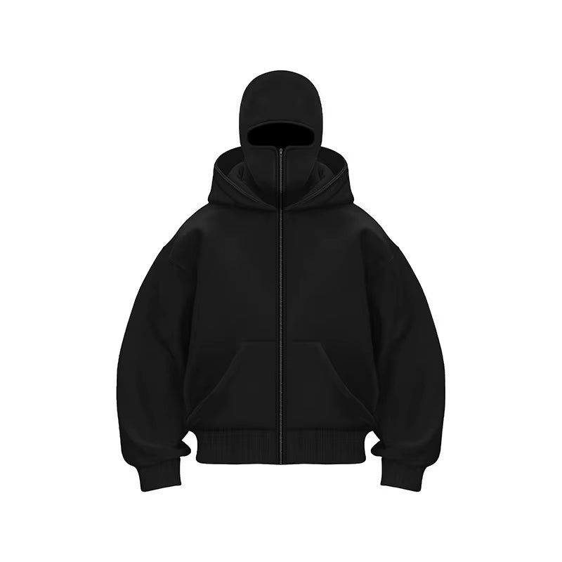 Men'S Double Hat Mask Zipper Design Winter Windproof Hoodie Sports Jacket Outdoor Activities Hiking Travel Running Sweatshirt ﻿