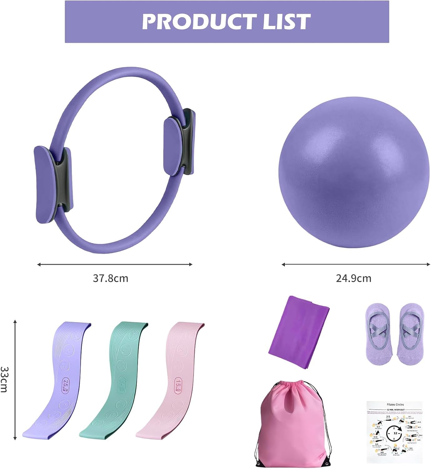 Pilates Kit, Pilates Essentials Kit for Women, Pilates Ring Set Home Gym Workout (Lavender)