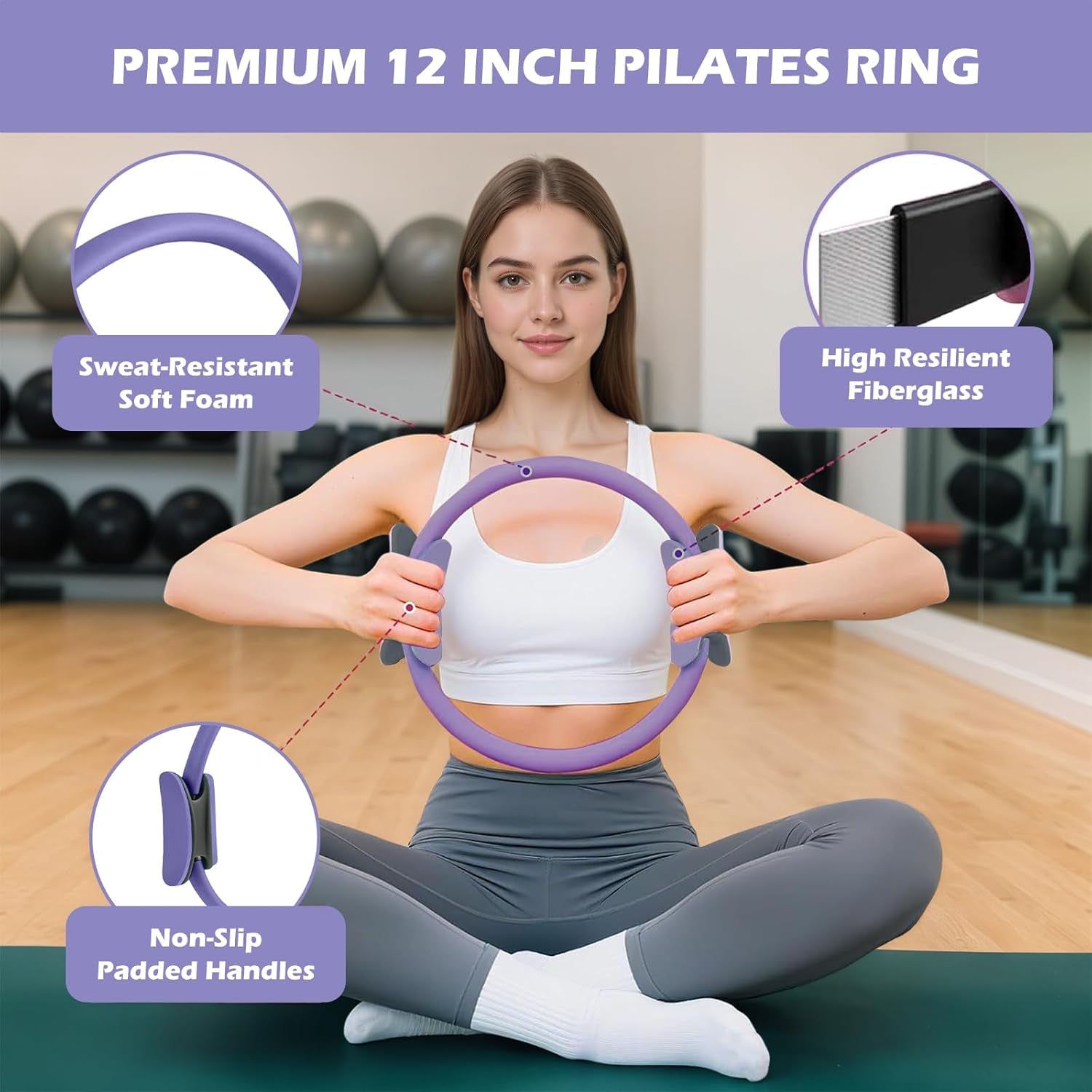 Pilates Kit, Pilates Essentials Kit for Women, Pilates Ring Set Home Gym Workout (Lavender)