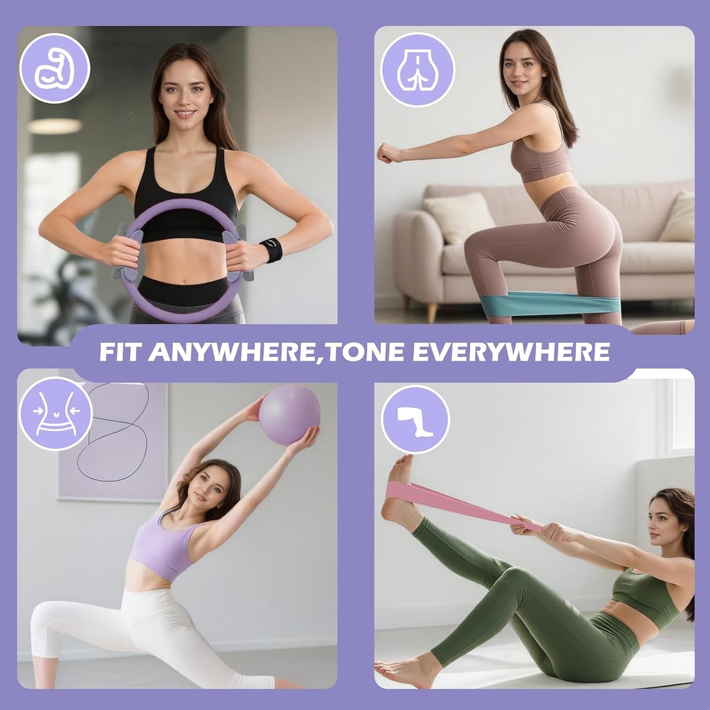 Pilates Kit, Pilates Essentials Kit for Women, Pilates Ring Set Home Gym Workout (Lavender)