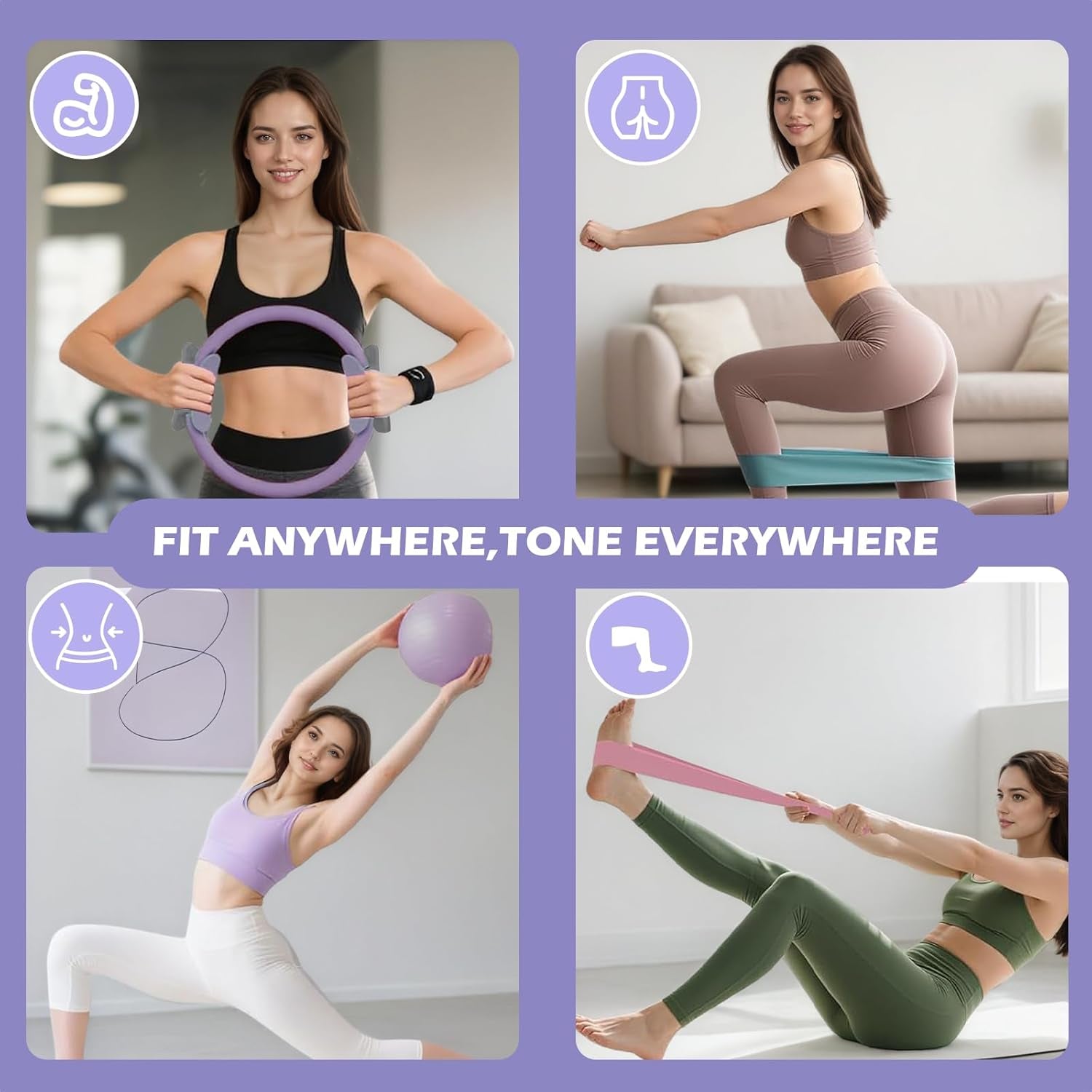 Pilates Kit, Pilates Essentials Kit for Women, Pilates Ring Set Home Gym Workout (Lavender)