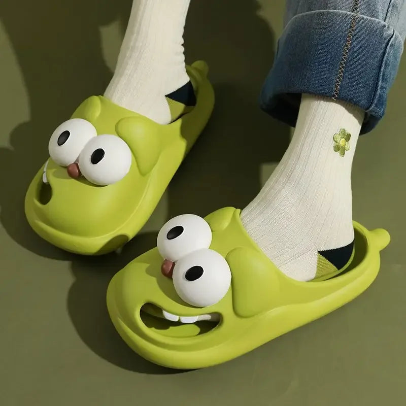 Tongue Kiss Slippers Big Eye Dog Slippers,Cute Funny Big Eye Dog Fun Cartoon Package Head Eva Slippers for Women
